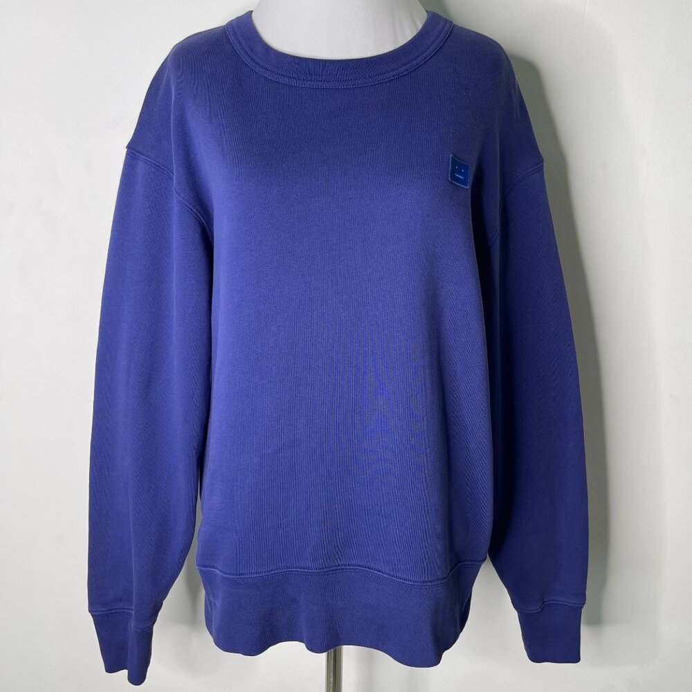 Acne Studios Women's Blue Crewneck 100% Cotton Fairview Face Sweater Size Small